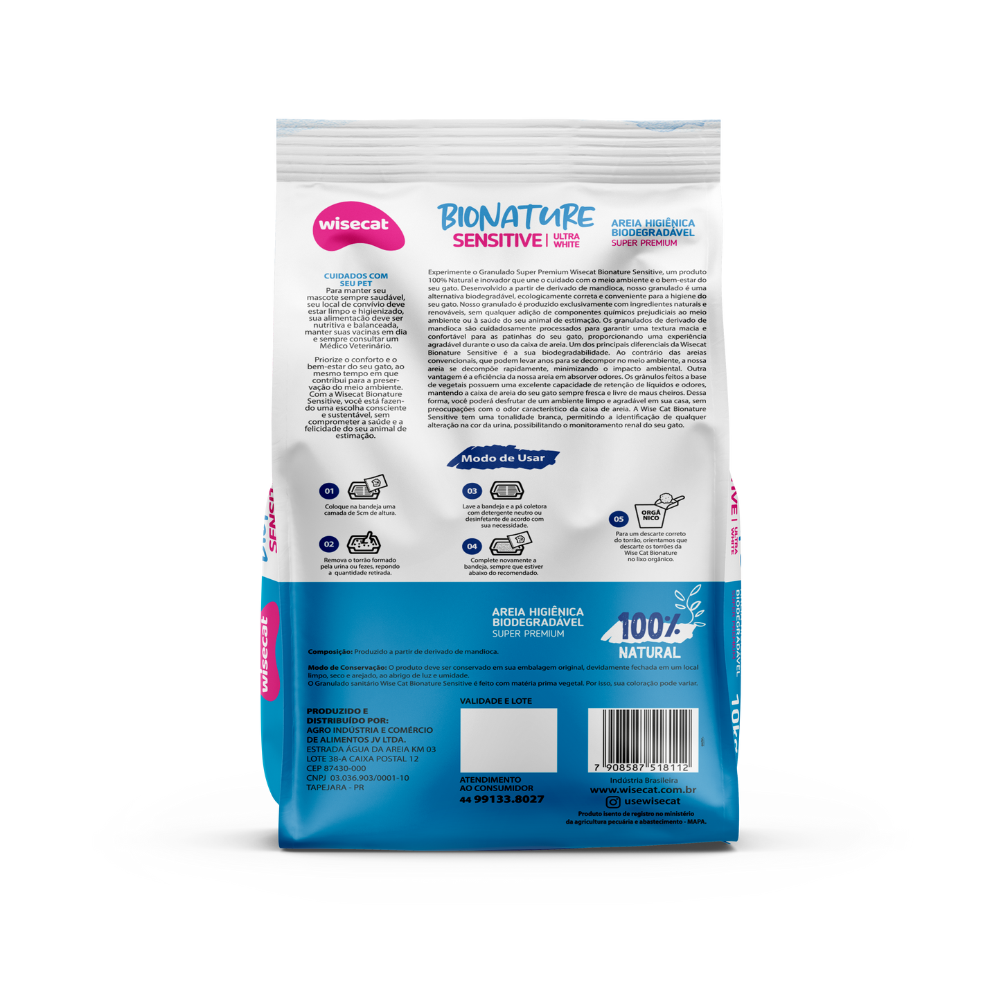 Arena Sanitaria Bionature Sensitive Ultra Blanco Granos Finos 4 kg para Gatos
