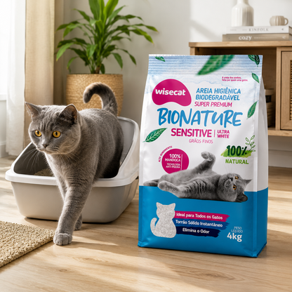 Arena Sanitaria Bionature Sensitive Ultra Blanco Granos Finos 4 kg para Gatos