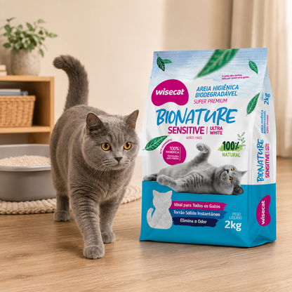 Arena Sanitaria Bionature Sensitive Ultra Blanco Granos Finos 2 kg para Gatos
