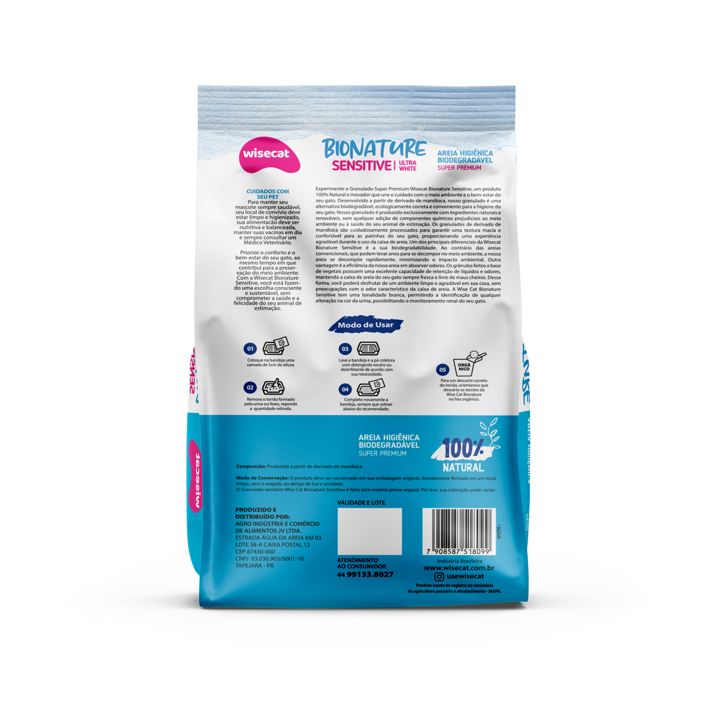 Arena Sanitaria Bionature Sensitive Ultra Blanco Granos Finos 2 kg para Gatos