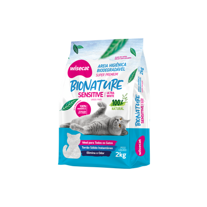 Arena Sanitaria Bionature Sensitive Ultra Blanco Granos Finos 2 kg para Gatos
