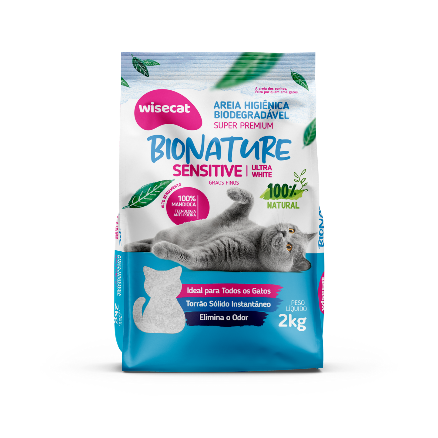 Arena Sanitaria Bionature Sensitive Ultra Blanco Granos Finos 2 kg para Gatos