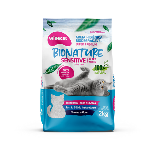Arena Sanitaria Bionature Sensitive Ultra Blanco Granos Finos 2 kg para Gatos