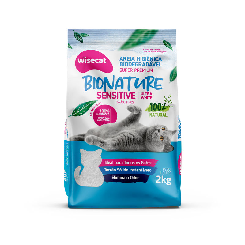 Arena Sanitaria Bionature Sensitive Ultra Blanco Granos Finos 2 kg para Gatos