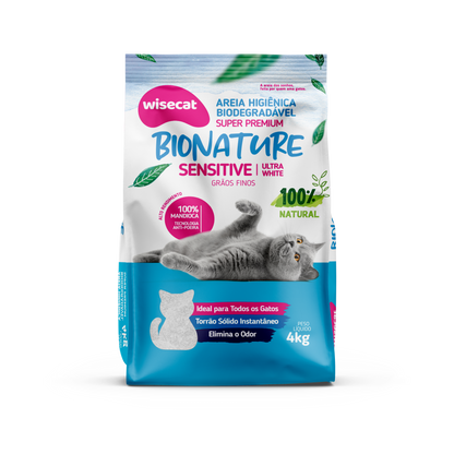 Arena Sanitaria Bionature Sensitive Ultra Blanco Granos Finos 4 kg para Gatos